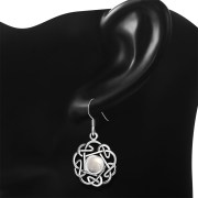 Rose Quartz Round Celtic Knot Silver Earrings - e408
